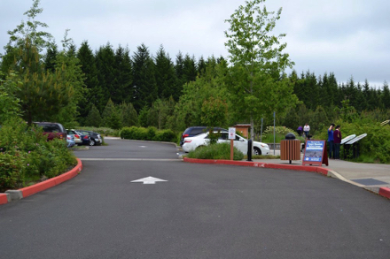 One way in and out of the parking lot with an additional overflow parking lot