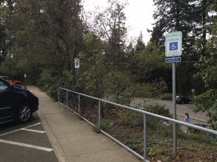 Accessible parking spaces for the visitor center and trailhead Accessible parking spaces for the visitor center and trailhead
