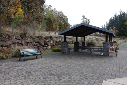 Mather Road picnic tables, shelter and bench – trailhead to short accessible trail Mather Road picnic tables, shelter and bench – trailhead to short accessible trail