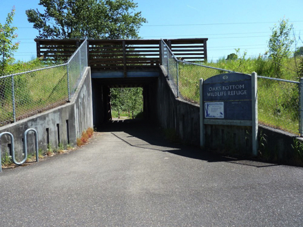 Forlorn looking Oaks Bottom Wildlife Refuge sign at the underpass to the Springwater Corridor Trail Forlorn looking Oaks Bottom Wildlife Refuge sign at the underpass to the Springwater Corridor Trail