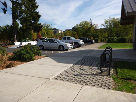 Parking lot &ndash; bike rack &ndash; restroom