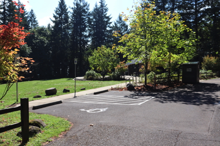 Picnic shelter and tables on cement – off natural surface Lava Dome Trail – two accessible parking spaces Picnic shelter and tables on cement – off natural surface Lava Dome Trail – two accessible parking spaces